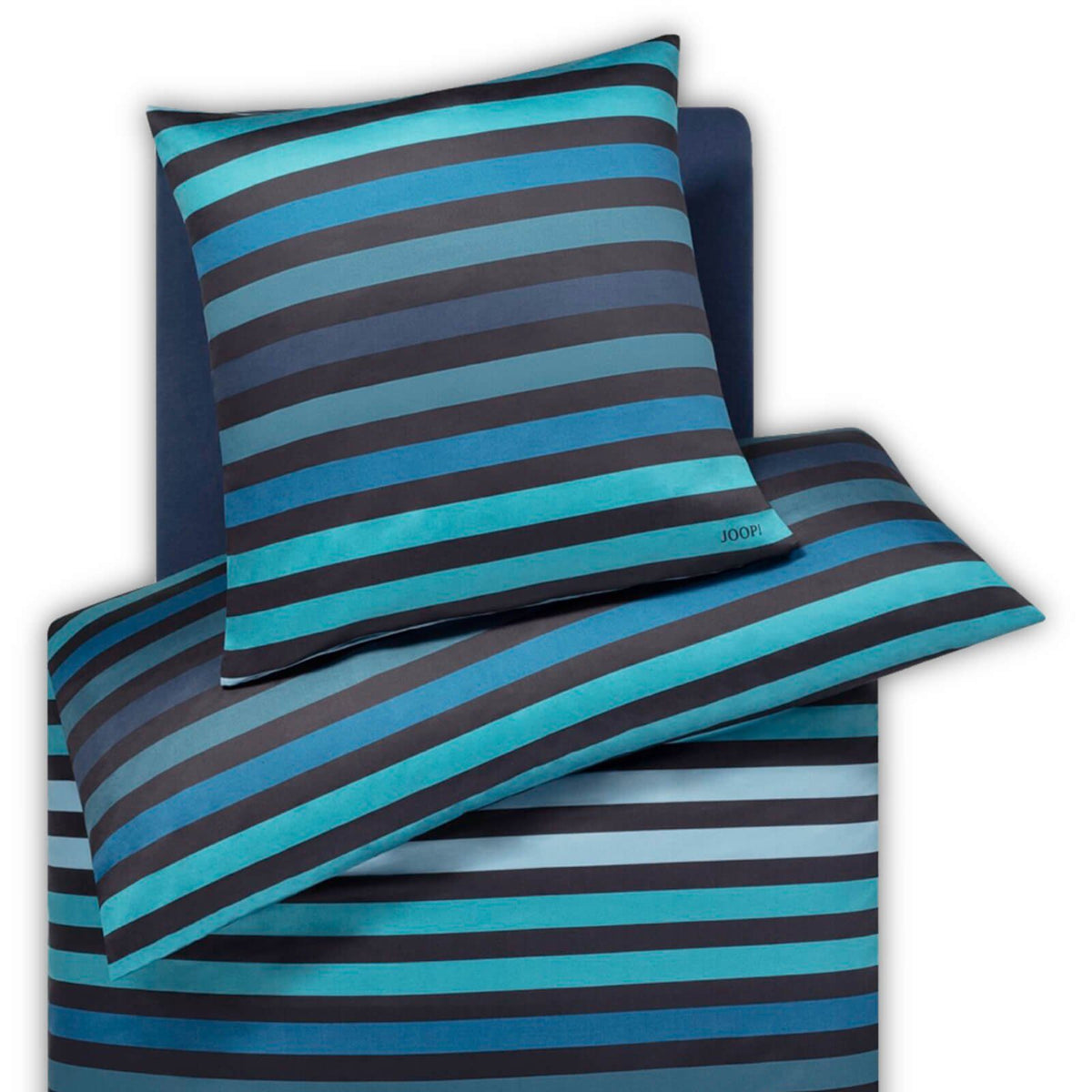 Bettwäsche Mako Satin Tone Blau mit Streifenmuster 135 x 200 cm