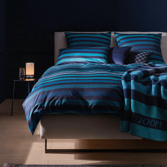 Bettwäsche Mako Satin Tone Blau mit Streifenmuster 135 x 200 cm