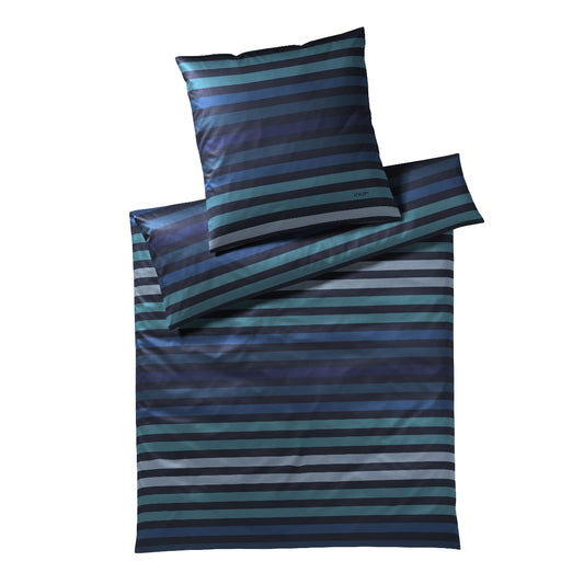 Bettwäsche Mako Satin Tone Blau mit Streifenmuster 135 x 200 cm