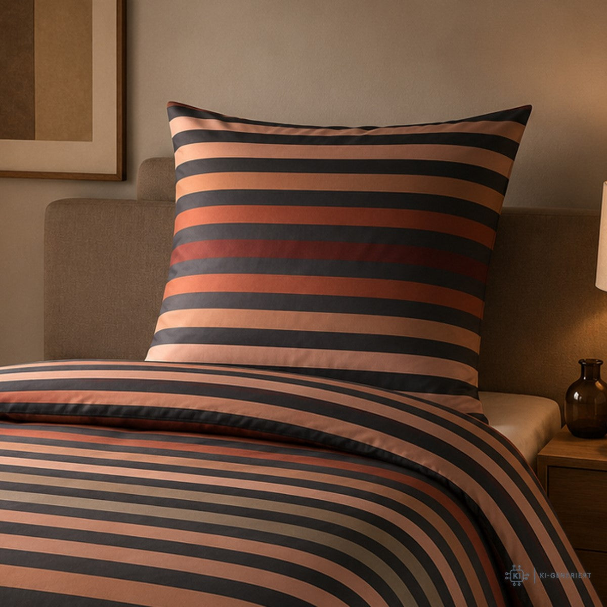 Bettwäsche Mako Satin Tone Kupfer mit Streifenmuster 135 x 200 cm