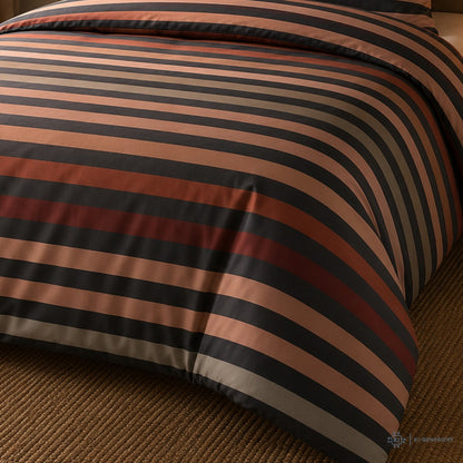 Bettwäsche Mako Satin Tone Kupfer mit Streifenmuster 135 x 200 cm