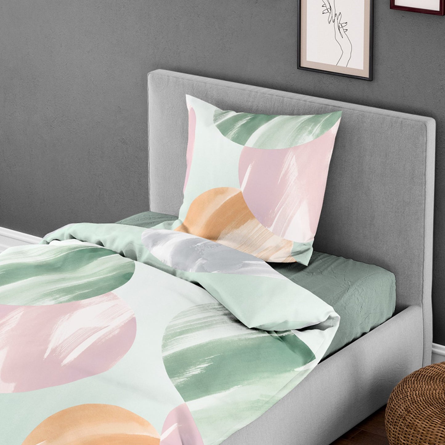 Bettwäsche Bierbaum Mako Satin 4113-30 Kreise lind rosa orange 135x200