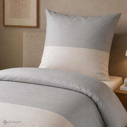 Bettwäsche Mako Satin Split Grau mit Streifenmuster 135 x 200 cm