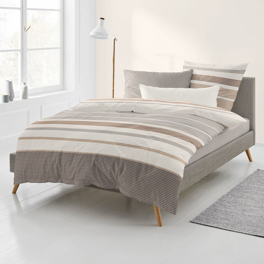 Bettwäsche Bierbaum Biber 4122-80 braun beige Streifen 135x200