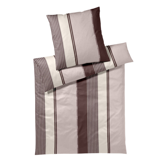 Bettwäsche Mako Satin Herringbone Stripes Rosa mit Streifenmuster 135 x 200 cm