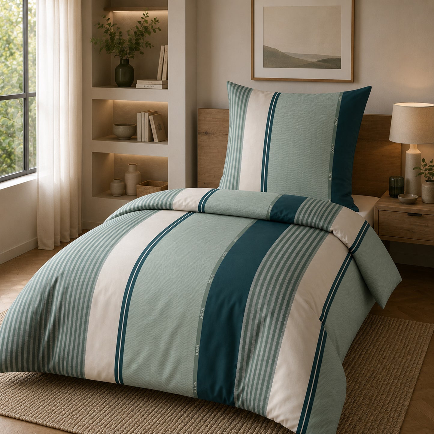 JOOP! Comfort Satin Bettwäsche Streifen 4125-4 Emerald türkis 135x200
