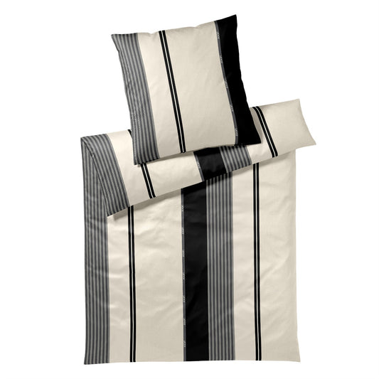 Bettwäsche Mako Satin Herringbone Stripes Schwarz mit Streifenmuster 135 x 200 cm