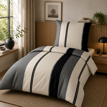 JOOP! Comfort Satin Bettwäsche Streifen 4125-9 Black creme 135x200