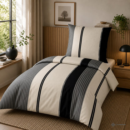Bettwäsche Mako Satin Herringbone Stripes Schwarz mit Streifenmuster 135 x 200 cm