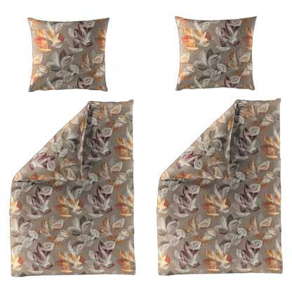 4 tlg. Bettwäsche Bierbaum Biber 4136-81 Blätter nuss caramel 135x200