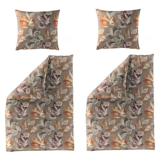 4 tlg. Bettwäsche Bierbaum Biber 4136-81 Blätter nuss caramel 135x200