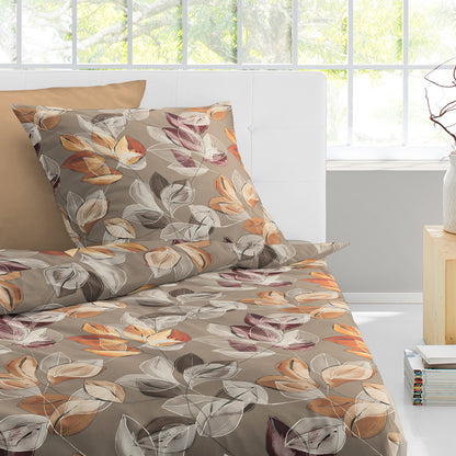 Bettwäsche Bierbaum Biber 4136-81 Blätter nuss caramel orange 135x200