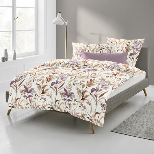 Bettwäsche Bierbaum Biber 4137-50 Blätter natur lachs 135x200