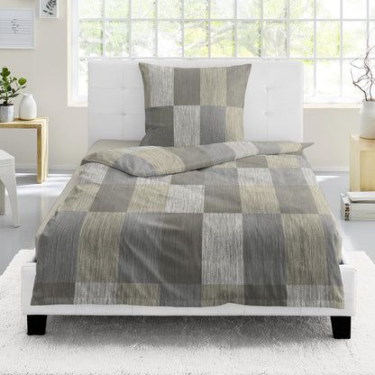 Bettwäsche Bierbaum Mako Satin 4142-81 beige kariert Streifen 135x200