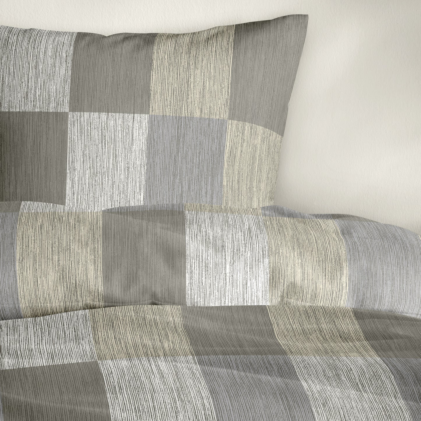 Bettwäsche Bierbaum Mako Satin 4142-81 beige kariert Streifen 135x200