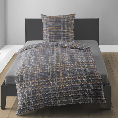 Bettwäsche Bierbaum Biber 4143-10 graphit natur orange kariert 135x200