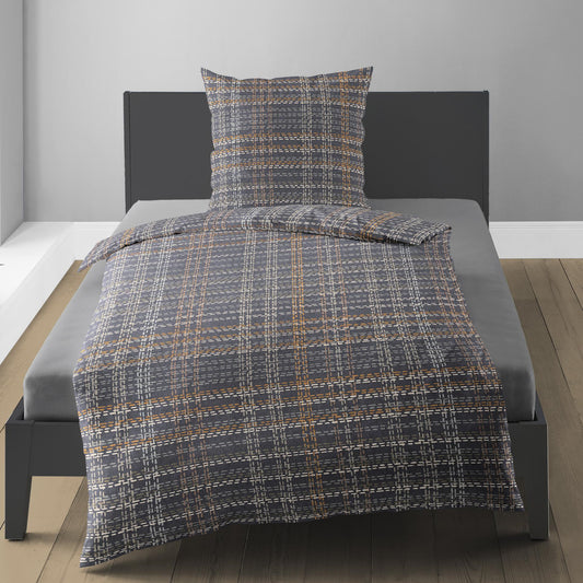 Bettwäsche Bierbaum Biber 4143-10 graphit natur orange kariert 135x200