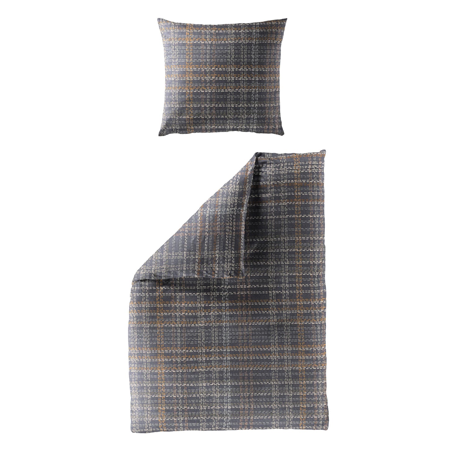 Bettwäsche Bierbaum Biber 4143-10 graphit natur orange kariert 135x200