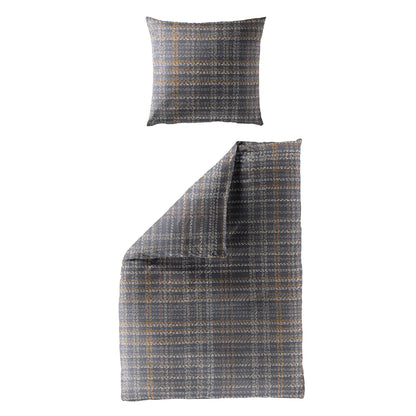 Bettwäsche Bierbaum Biber 4143-10 graphit natur orange kariert 135x200