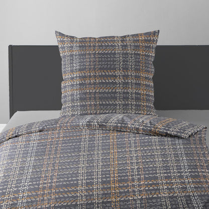 Bettwäsche Bierbaum Biber 4143-10 graphit natur orange kariert 135x200