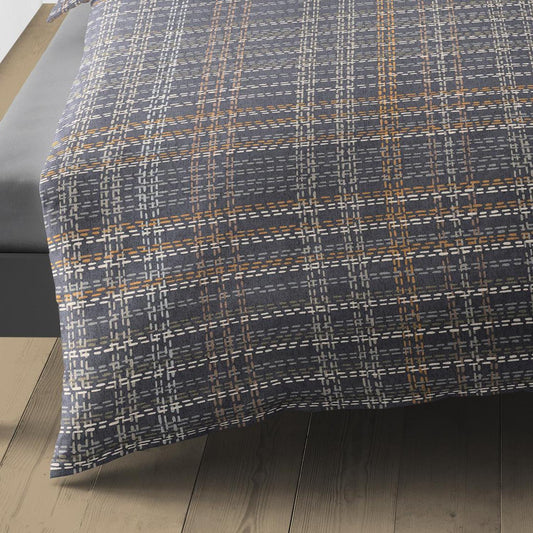 Bettwäsche Bierbaum Biber 4143-10 graphit natur orange kariert 135x200