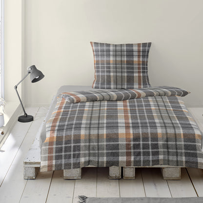 Bettwäsche Bierbaum Seersucker 4149-10 Kariert grau braun 135x200