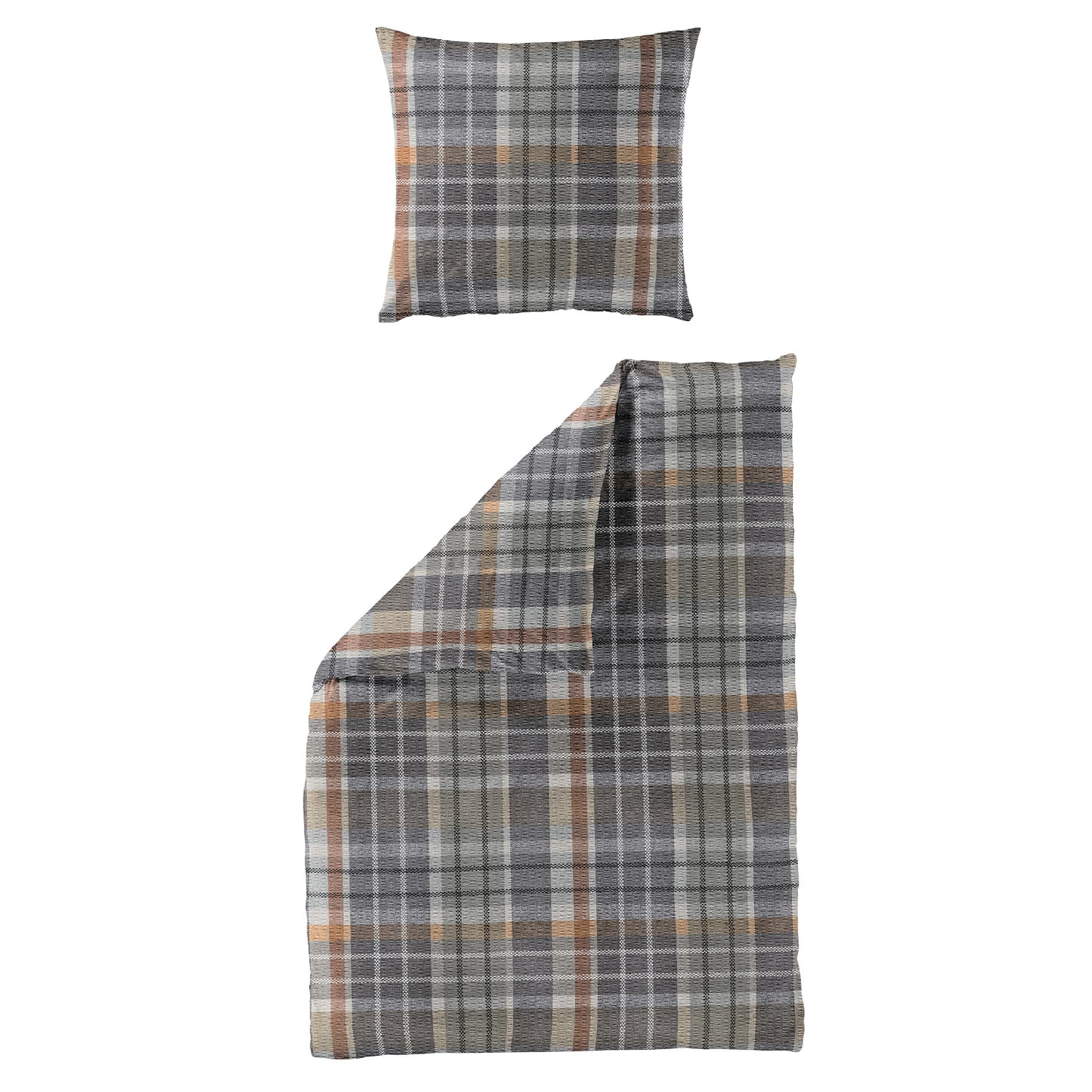 Bettwäsche Bierbaum Seersucker 4149-10 Kariert grau braun 135x200