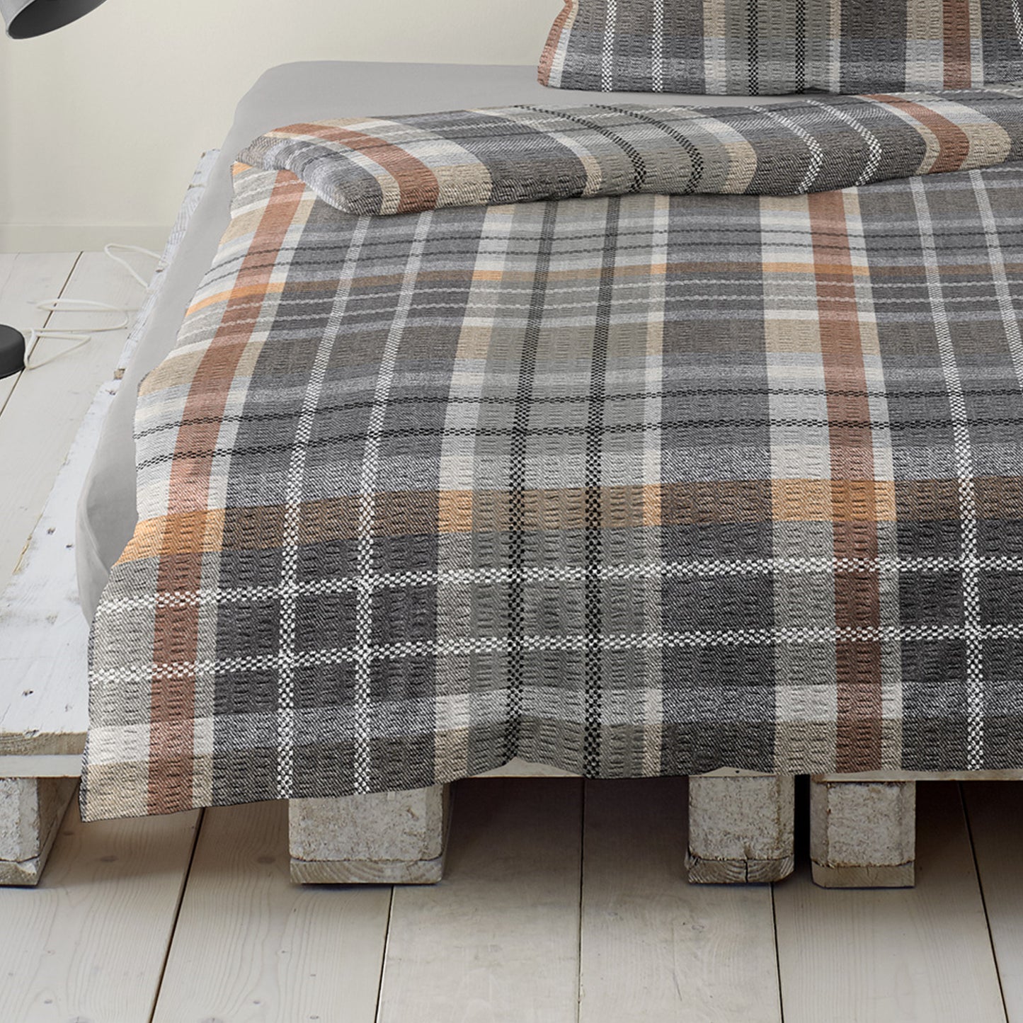 Bettwäsche Bierbaum Seersucker 4149-10 Kariert grau braun 135x200