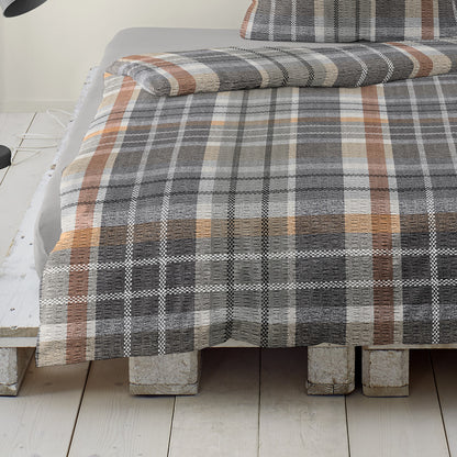 Bettwäsche Bierbaum Seersucker 4149-10 Kariert grau braun 135x200