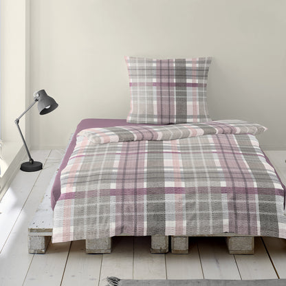 Bettwäsche Bierbaum Seersucker 4149-60 Kariert rosa grau 135x200