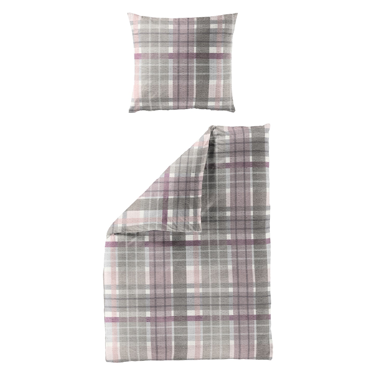 Bettwäsche Bierbaum Seersucker 4149-60 Kariert rosa grau 135x200