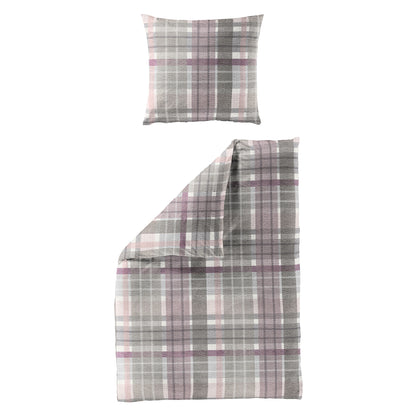 Bettwäsche Bierbaum Seersucker 4149-60 Kariert rosa grau 135x200