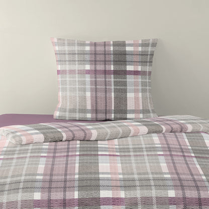 Bettwäsche Bierbaum Seersucker 4149-60 Kariert rosa grau 135x200