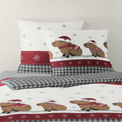 Bettwäsche Bierbaum Biber 4168-10 Capybara Natur Grau Rot 135x200