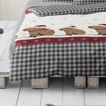 Bettwäsche Bierbaum Biber 4168-10 Capybara Natur Grau Rot 135x200