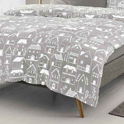 Bettwäsche Bierbaum Biber 4176-80 Häuser Stadt beige natur 135x200