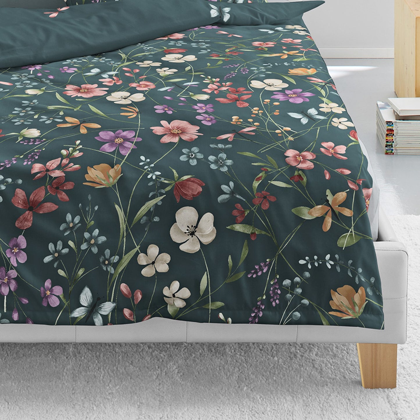Bettwäsche Bierbaum Mako Satin 4180-30 Blumen jade grün 135x200