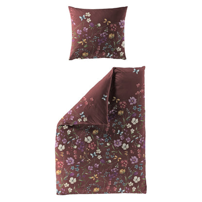 Bettwäsche Bierbaum Mako Satin 4180-60 Blumen rubin rot 135x200