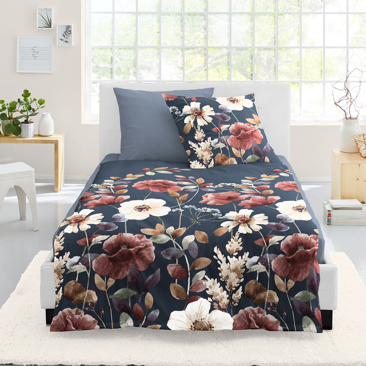 Bettwäsche Bierbaum Biber 4188-20 blau Blumen floral 135x200