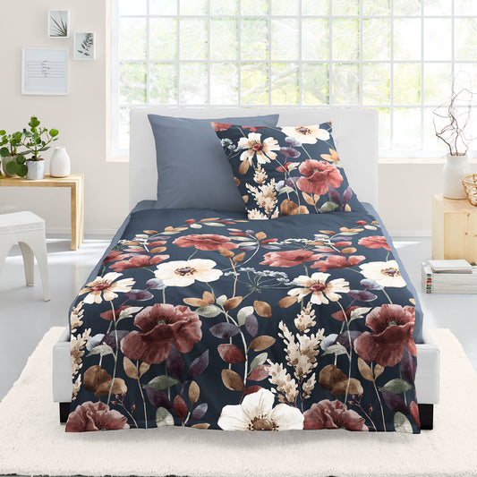 Bettwäsche Bierbaum Biber 4188-20 blau Blumen floral 135x200