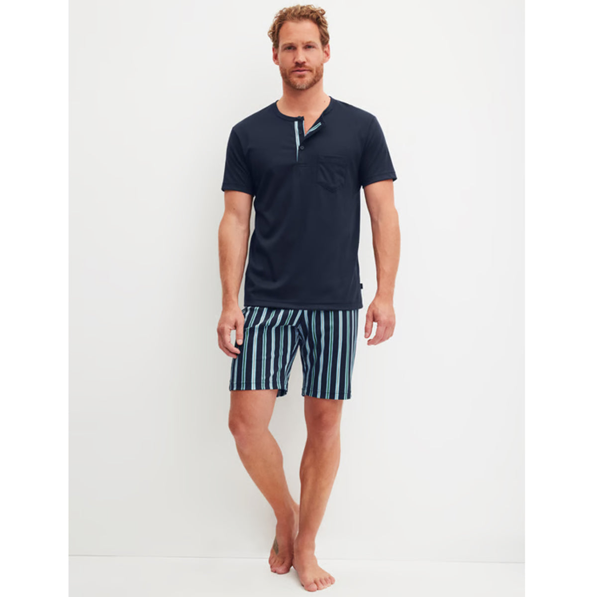 Calida Herren Kurz Pyjama Relax Choise saphir blue 41967