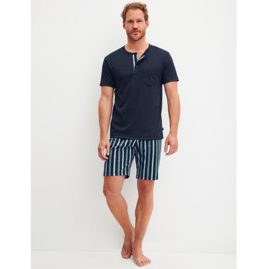 Calida Herren Kurz Pyjama Relax Choise saphir blue 41967