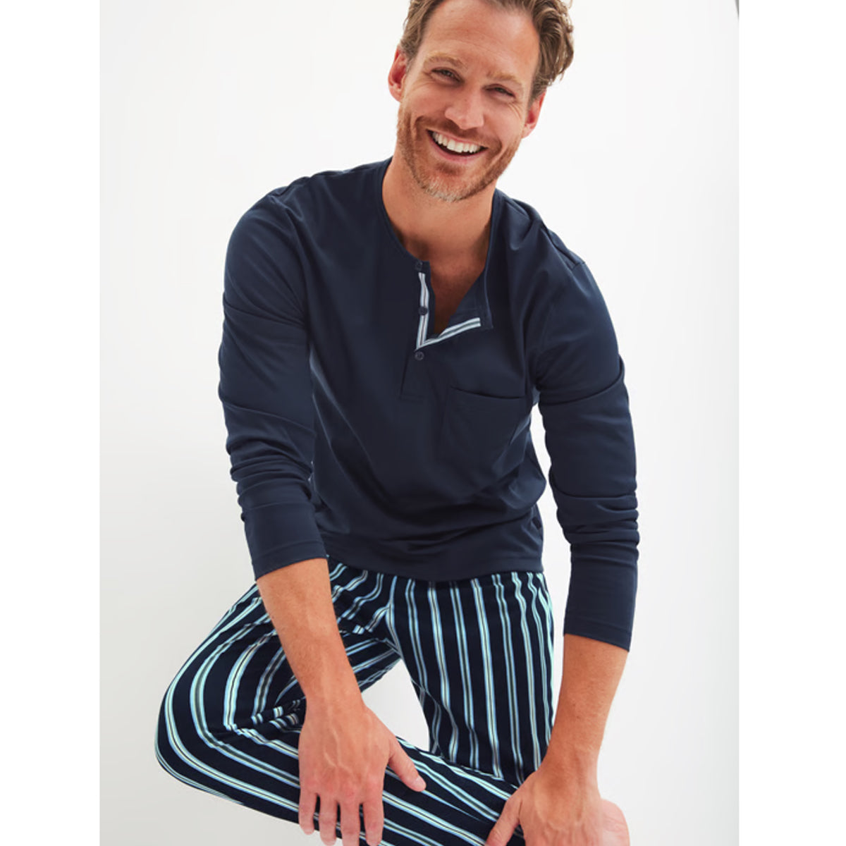 Calida Herren Pyjama lang Relax Choise saphir blue 41968-480