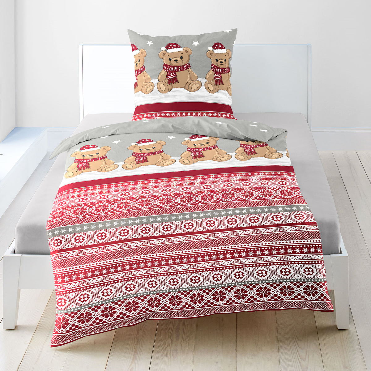 Bettwäsche Bierbaum Biber 4197-60 rot Teddy Weihnachtsbär 135x200