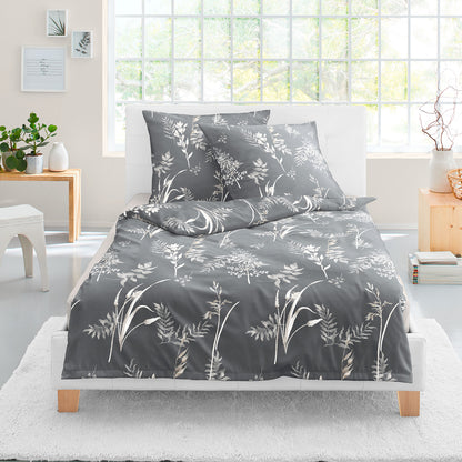 Bettwäsche Bierbaum Mako Satin 4200-12 grafit Gräser 135x200