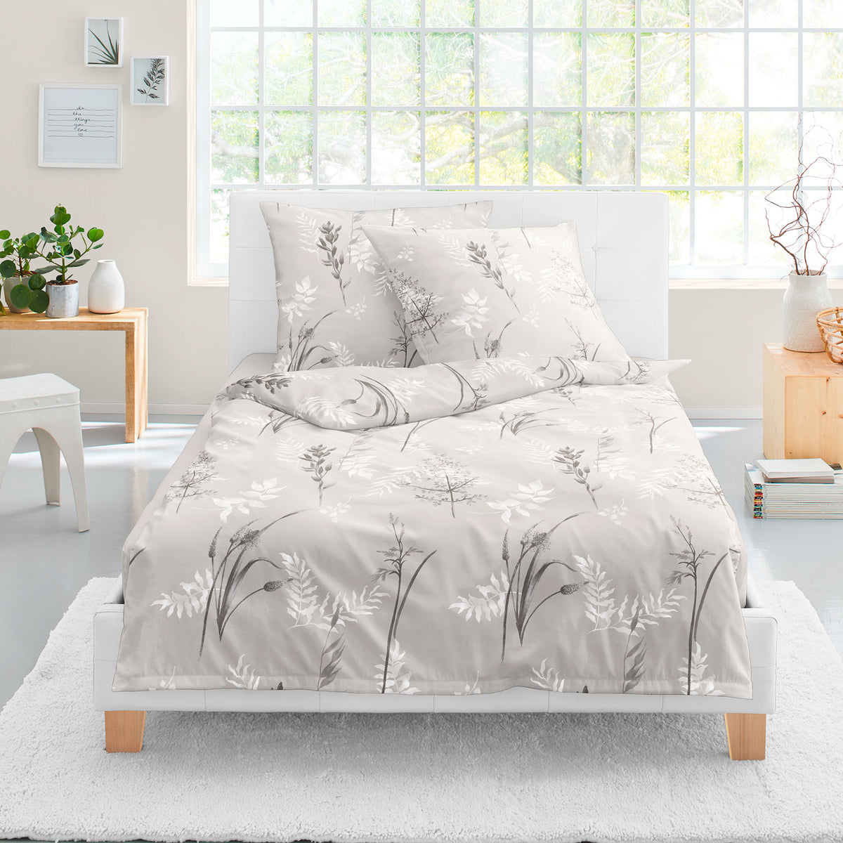 Bettwäsche Bierbaum Mako Satin 4200-80 natur Gräser 135x200