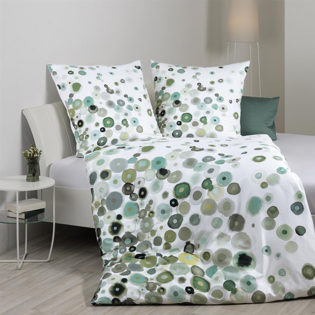 Janine Mako Satin Bettwäsche modern art 42030-16 Punkte mint 135x200