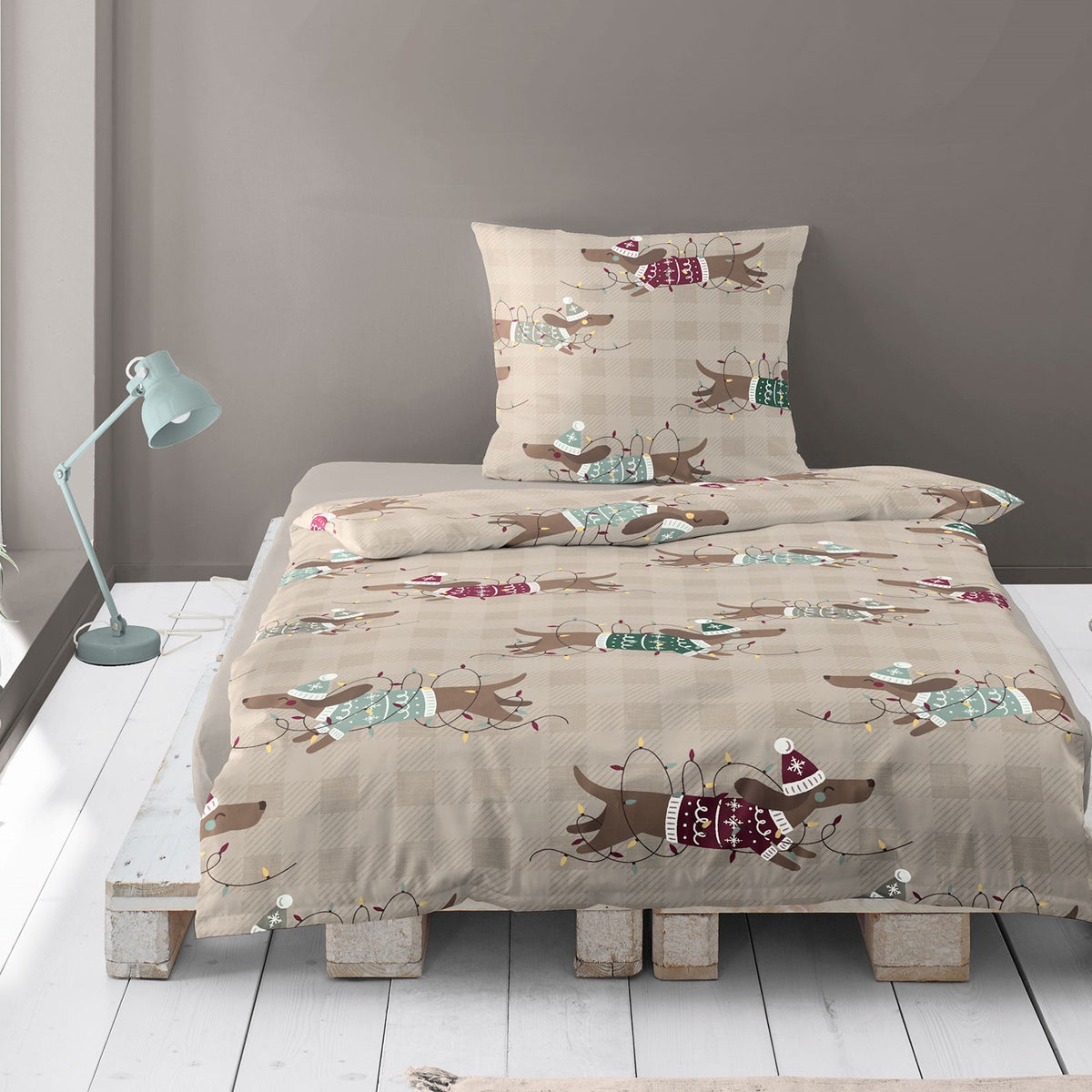 Bettwäsche Dormabell Mako Satin 4211-80 Weihnachts Dackel 135x200