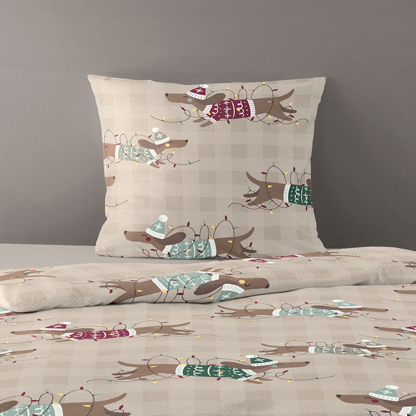 Bettwäsche Dormabell Mako Satin 4211-80 Weihnachts Dackel 135x200