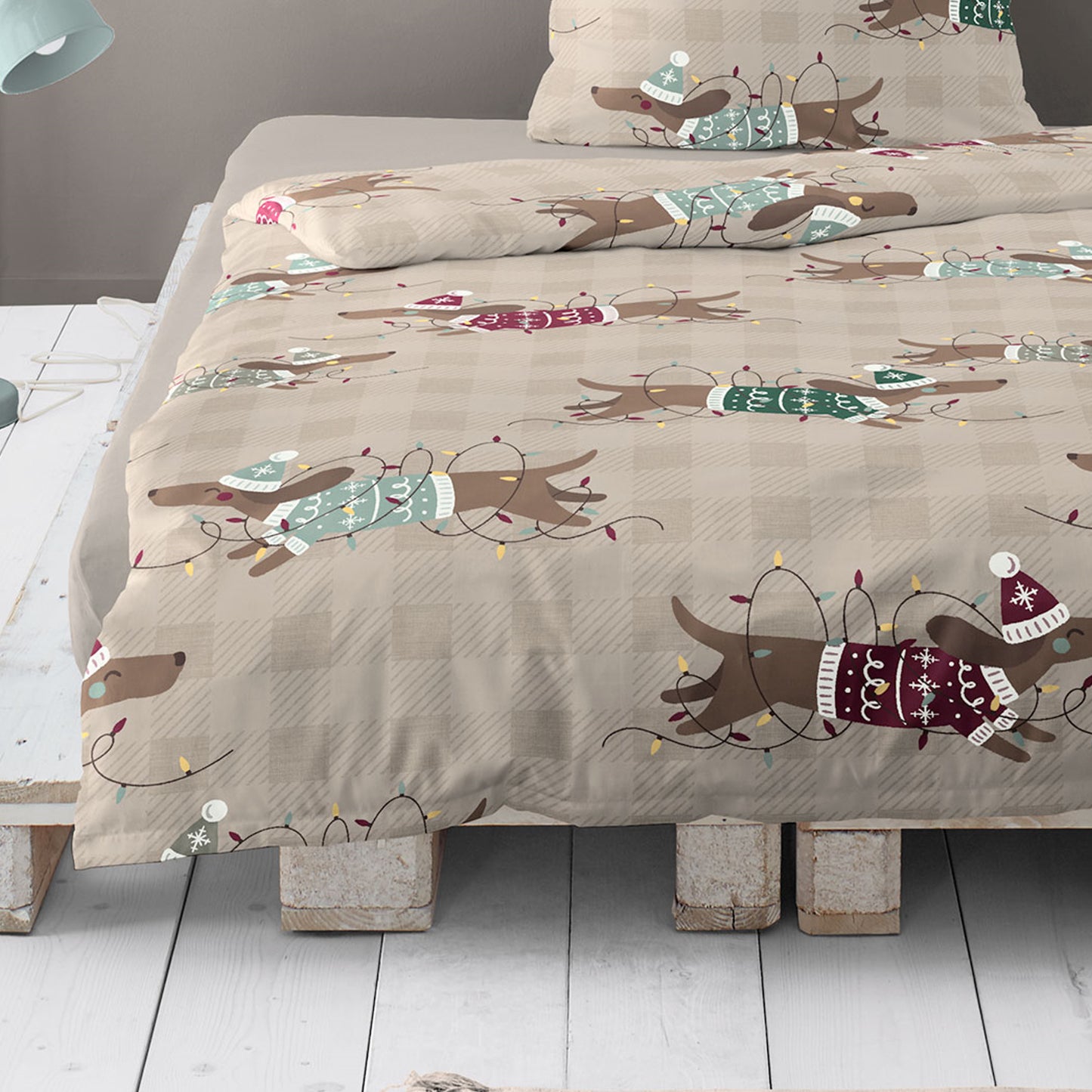 Bettwäsche Dormabell Mako Satin 4211-80 Weihnachts Dackel 135x200
